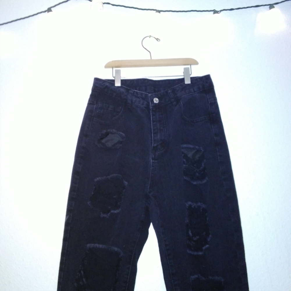 Shein High Waisted Distressed Black Jeans - Picture 3 of 12
